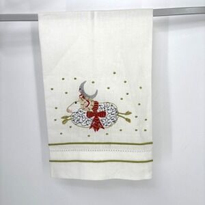 Patience Brewster Holiday Sheep Joyful Celestial Ram Embroidered Guest Tea towel